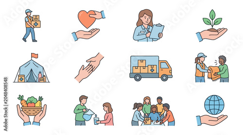 Tableau sur toile Community health workers engaging in various supportive actions