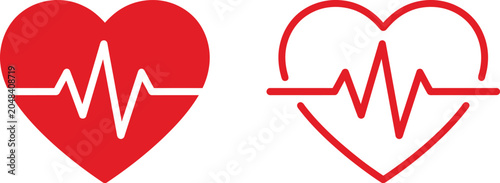 red heart medical heartbeat electrocardiogram icon set with ekg waveforms in vector style