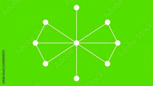 Abstract Growing Network Connection Motion Graphics. Minimalist Vector Dots Expanding on Green Screen for Business and Technology Concept.