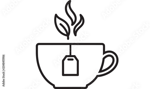 Tableau sur toile Teacup with Steaming Tea Bag and Flame Illustration Featuring Hot Beverage, Drin