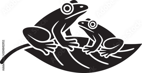 Valokuva Black and white frog and tadpole vector illustration