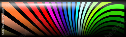 Banner with rainbow striped pattern, wavy colorful background.