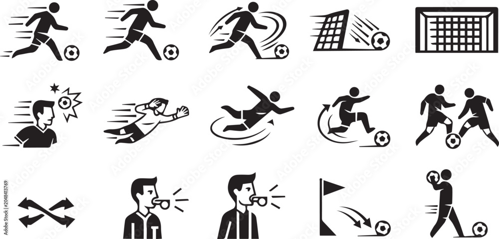 Obraz premium Soccer and Football Match Icons Vector Set