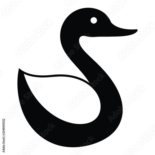 Simple black swan silhouette icon with white eye  minimalist design element icon