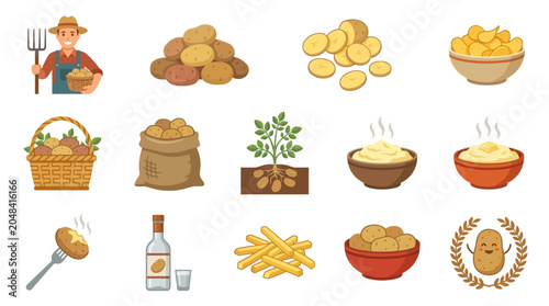 Konstfotografi Farmer harvesting potatoes with various dishes displayed