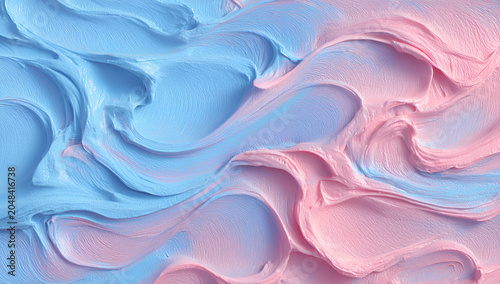 Close-up of smooth, textured swirls in pastel blue and pink, creating a visually appealing, abstract composition with soft, creamy surfaces