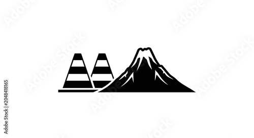 Canvas Print Mountain Icon with Traffic Cones, Minimalist Vector Symbol, Alert and Danger Con