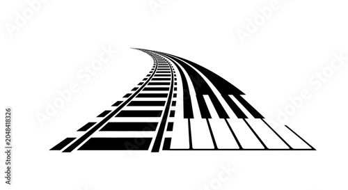 Tableau sur toile Railway Tracks Transform into Piano Keys, Music and Travel Concept