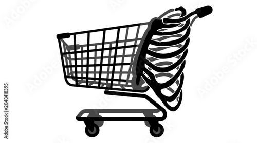 Foto Shopping Cart with Rib Cage - Consumerism, Mortality, Abstract Concept