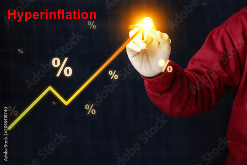 Quadro su tela Hand drawing a rising inflation graph with percentage symbols