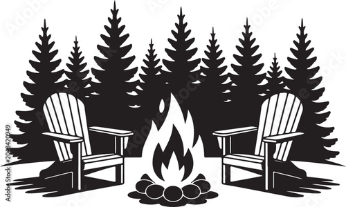 Canvastavla Two chairs around a campfire in a forest