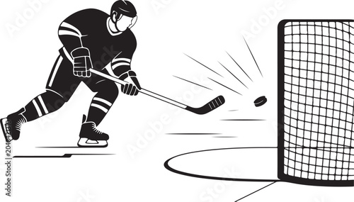 Canvas Print Ice hockey player scoring near the goal net
