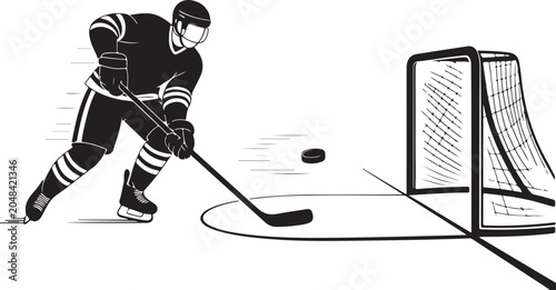 Photography Ice hockey player taking a shot at the goal