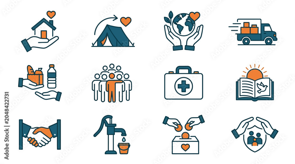 Fototapeta premium Illustrative Icons Depicting Community Support Actions