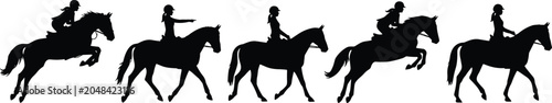 Konstfotografi Equestrian Sports and Horse Riding Vector Icon Set Featuring Black Silhouette Sh