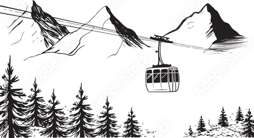 Obraz na płótnie Cable car traveling over mountainous forest landscape