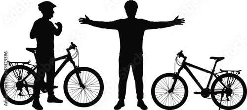 Photos Leisure Cycling and Mountain Biking Vector Icon Set Featuring Black Silhouette S