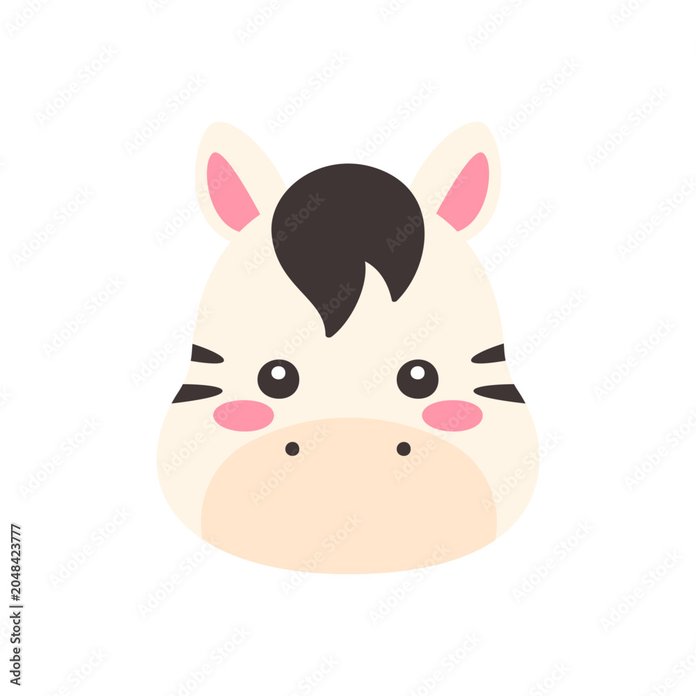 Fototapeta premium Cute Kawaii Zebra Face Flat Vector Illustration