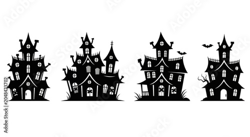 Schilderij op canvas Collection of haunted house silhouettes.