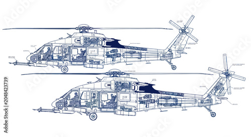 Fotografie Detailed technical drawing of helicopters.