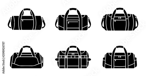 Tableau sur toile Duffel Bag Icons, Gym Bag Vector Set, Sports Luggage Collection, Travel Gear Gra