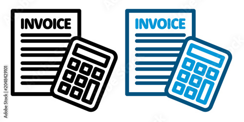 Fotografie インボイスと電卓アイコンセット 会計計算と請求書のイラスト素材　Invoice and Calculator Icon Set Accounting Illus