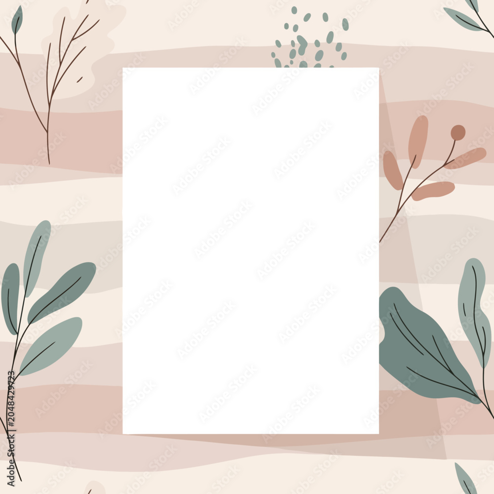 Fototapeta premium Blank white card mockup on pastel botanical background with leaves. EPS Editable. Vector Illustrations.