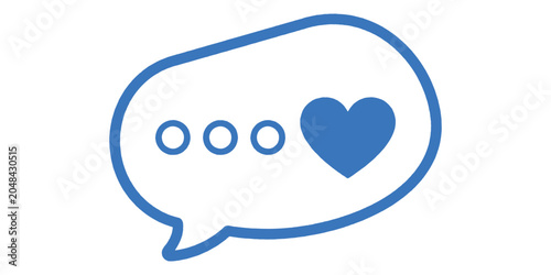 Blue speech bubble with heart symbol on white background for chat or love concept