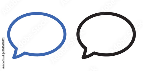 Two speech bubbles in blue and black on a white background for communication