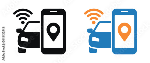 фотографія Connected Car GPS Location Icons Collection with Smart Vehicle Navigation, Digit