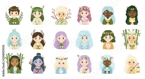 Cute Fantasy Forest Creatures Characters, Nature Spirits, Fairies, Elves