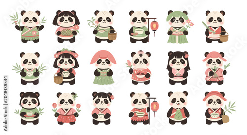 Cute Panda Illustrations, Chinese New Year  Asian Culture Vector Art