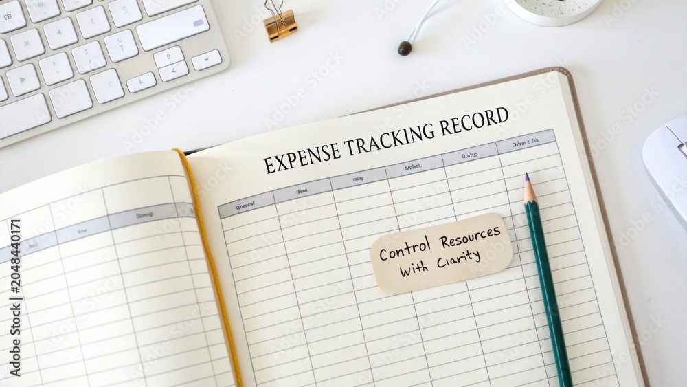 Obraz premium Expense tracking record with organized layout and pencil on notebook for financial management and budgeting strategy development