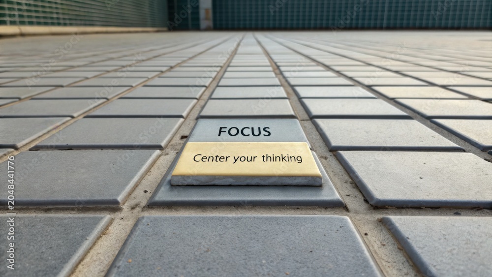Fototapeta premium Inspirational Tile Focus Message on a Pathway Encouraging Mindfulness and Clarity in Decision Making and Thought Processes