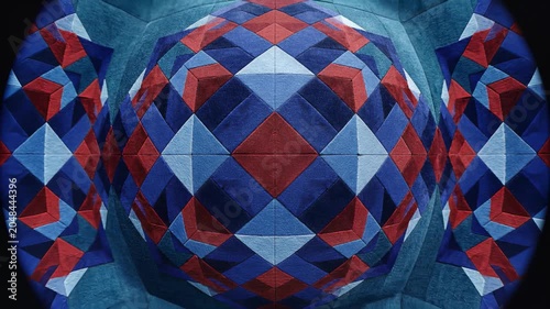 Abstract geometric pattern with red and blue diamond shapes in symmetrical composition