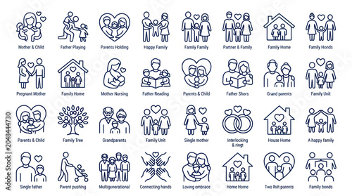 Photos Family Icons Set: Diverse Relationships, Generations, and Homes