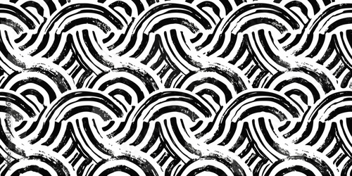 Photos Wave pattern in black and white seamless repeating design
