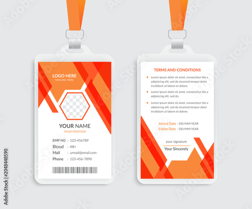 Fotografía Employee id card template with orange and red design elements