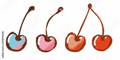 Cuadro en lienzo Watercolor Cherry Pairs Four Variations On White Background