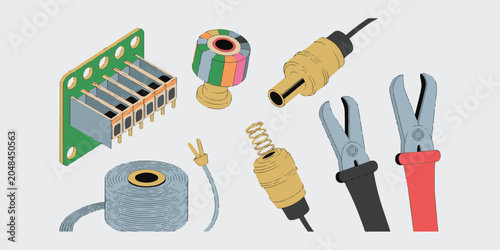 Tableau sur toile Hand drawn illustration of electrical components and hardware tools