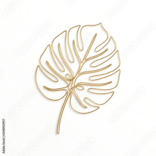 Gold-toned wireframe monochrome leaf design with intricate veining on a plain background.