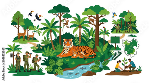 Photography Vibrant Jungle Scene with Wildlife and Conservation Efforts