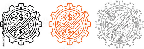 Fotografie Financial growth gear icons with dollar signs
