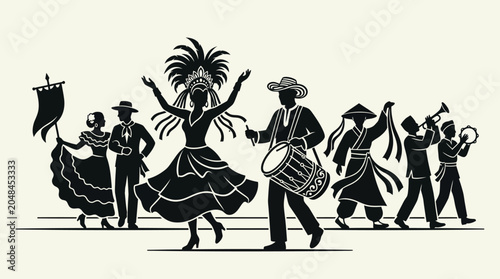 Foto Vibrant Dance Parade with Musicians and Dancers