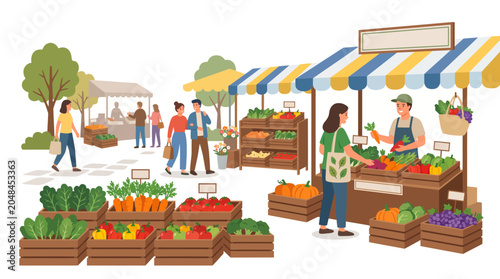 Bild auf Leinwand Vibrant farmer's market scene with fresh produce stalls