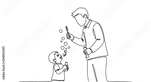Foto Father and Son Blowing Bubbles - Continuous Line Art