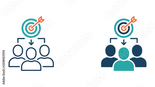 Fotografía Business team target achievement concept icon showing group of people aligned wi