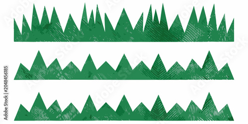 Quadro su tela Green grass silhouettes with textured fill on a white background