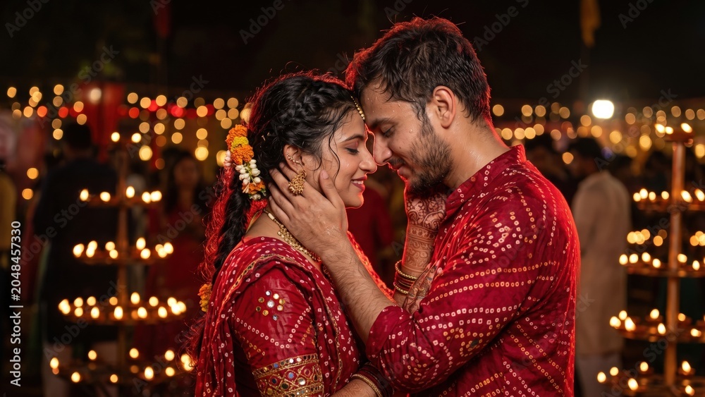 Fototapeta premium Emotional Navratri Couple After Garba Celebration 