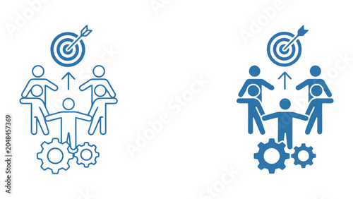 Obraz na plátně Achieving business goals and team collaboration icon set depicting group of peop